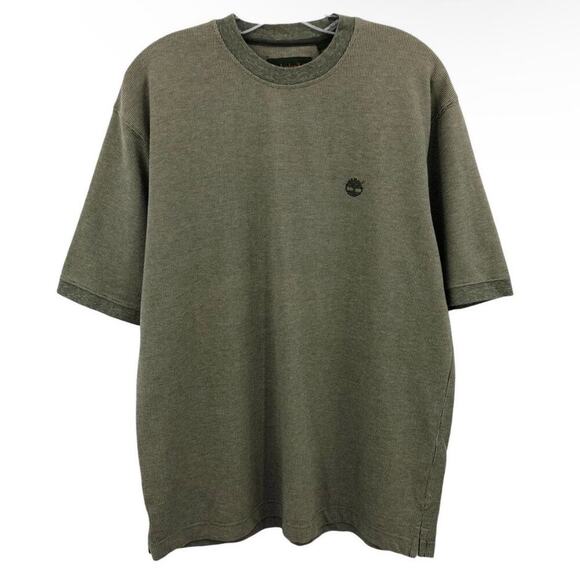 Timberland Men's Waffle Knit Shirt M Green Short Sleeve Crew Neck Cotton Y2K - Picture 1 of 10